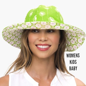 Sunhat Pattern for Women, Kids, Babies | Women's, Girls, Toddler, Baby Hat Sewing Pattern with Brim Options and Detachable Bow