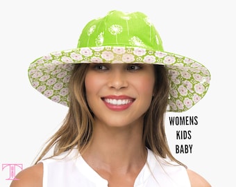Sunhat Pattern for Women, Kids, Babies | Women's, Girls, Toddler, Baby Hat Sewing Pattern with Brim Options and Detachable Bow