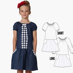 Peasant dress pattern PDF, girls sewing pattern pdf, dress sewing patterns , dress patterns, short and long sleeve peasant pattern, DAISY