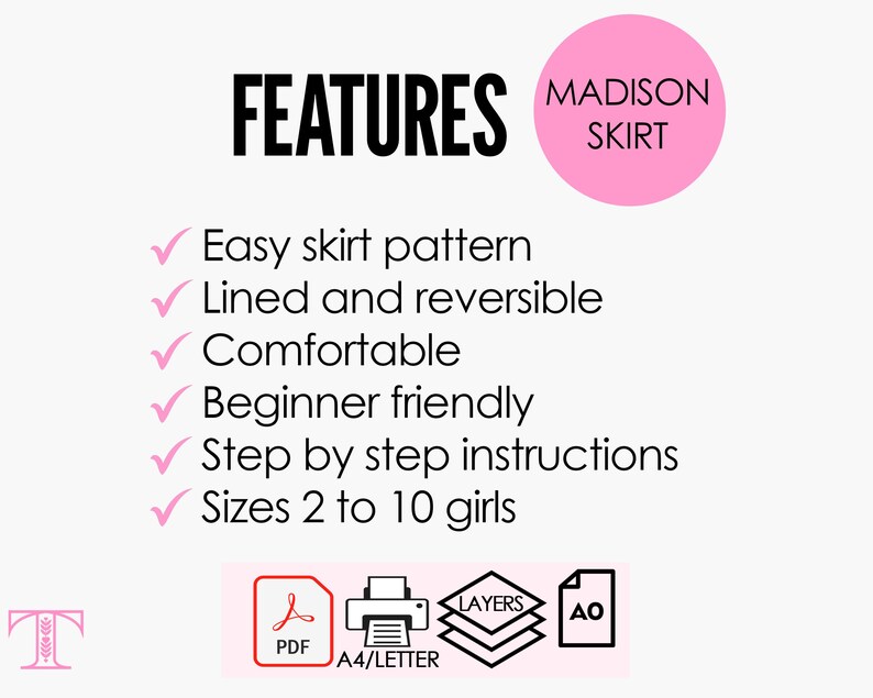 Girls Skirt Pattern, Pdf sewing pattern, girls sewing pattern pdf, childrens sewing pattern, wrap skirt pattern, Skirt Pattern MADISON image 8