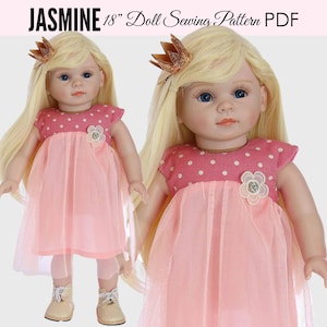 Doll Dress Pattern 18 inch Dolls Clothing PDF Doll Dresses 18&quot; PDF Patterns  | JASMINE