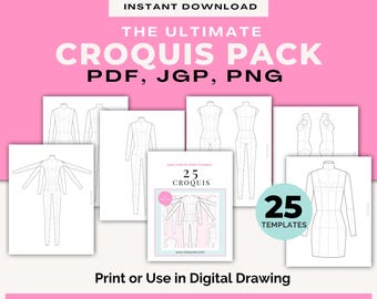 Fashion Flat Female Croquis Template | Front, back, sides | Multiple poses | Full body and torso | Sewing Reference