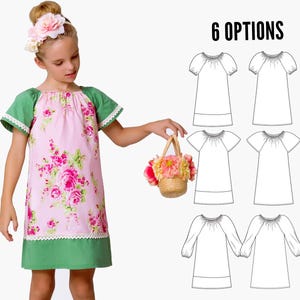 Peasant dress pattern pdf, girls sewing pattern pdf, girls dress pattern, girls peasant dress pattern, easy dress pattern, ANNA girls GD01-L