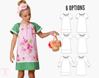 Peasant dress pattern pdf, girls sewing pattern pdf, girls dress pattern, girls peasant dress pattern, easy dress pattern, ANNA girls GD01-L