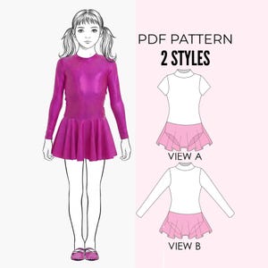 Girls leotard pattern PDF, ballet, gymnastics, dance, high neck, skirt, leotard sewing pattern for kids LEOTARD #15