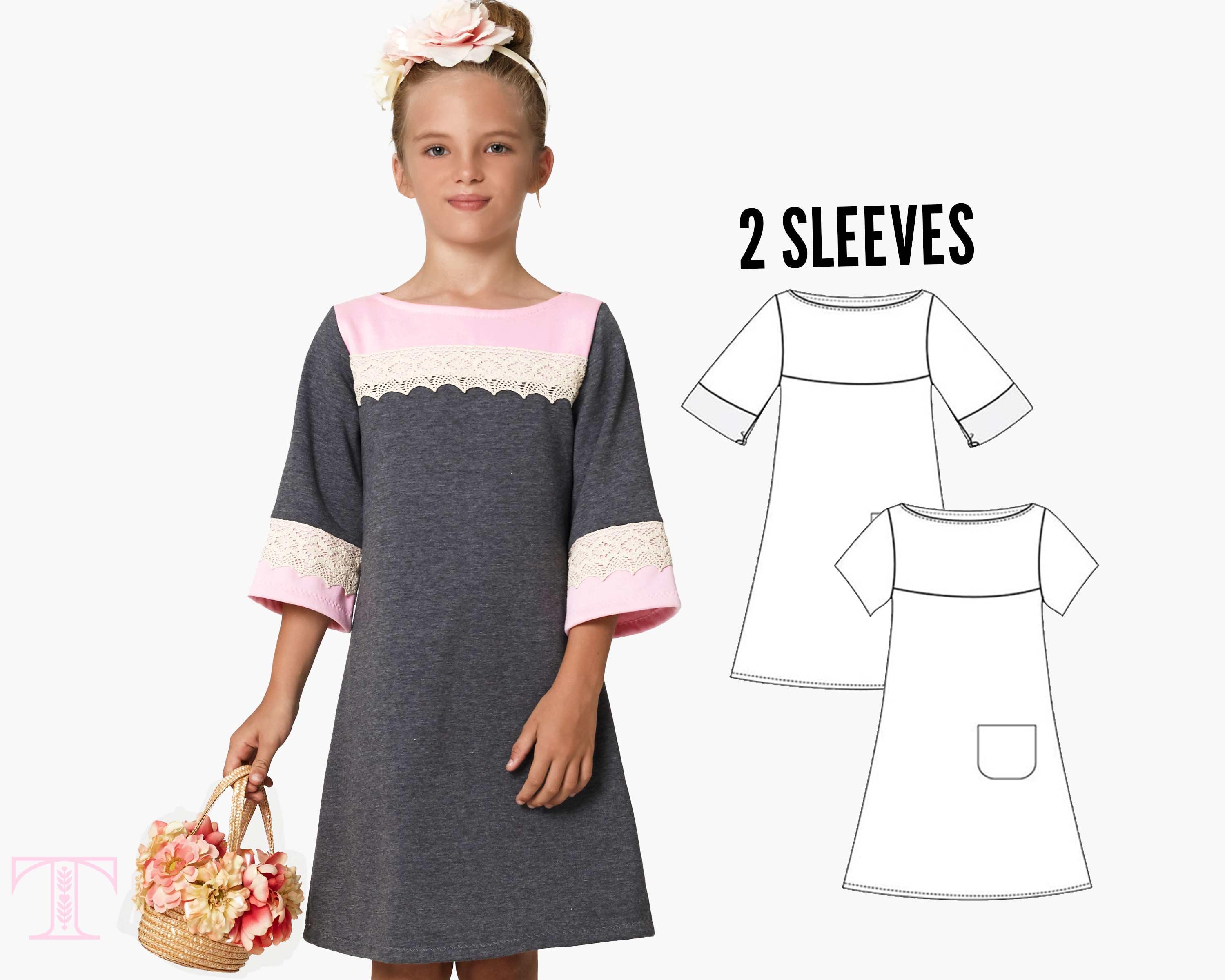 girls maxi dress pattern for knit fabric 2 way stretch Landry's Stripwork Knit & Woven Dress Sizes 6/12m to 8 Kids PDF Pattern