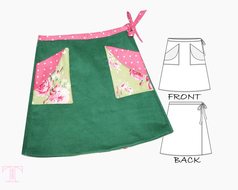 Girls Skirt Pattern, Pdf sewing pattern, girls sewing pattern pdf, childrens sewing pattern, wrap skirt pattern, Skirt Pattern MADISON image 7