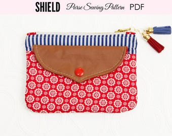 Purse Pattern, Clutch Pattern, Clutch Purse Pattern, Sewing Pattern PDF, Cosmetics Clutch Pattern, Makeup Wristlet Pattern, SHIELD (B901)