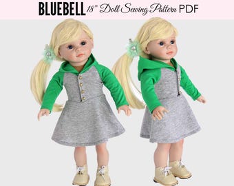18 inch Doll Dress Pattern, Doll Clothes Pattern, Doll Patterns, 18 Doll Clothes Patterns, Doll Dress Sewing Pattern, DOLL BLUEBELL