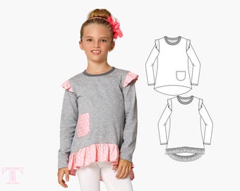 Girls Sweatshirt Pattern, Girls Top Pattern pdf, Stretch Pattern, Girls Sewing Pattern, Girls Clothing Pattern, Girls Sweater Pattern URSULA