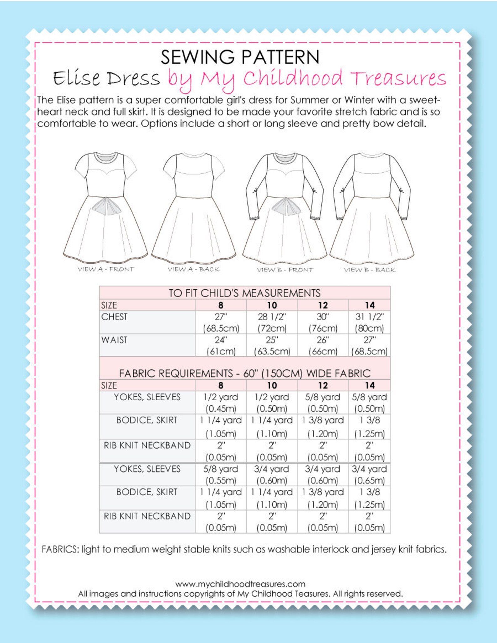 Tween Girls Dress Pattern PDF, Teenage Dress Pattern, Stretch Pattern