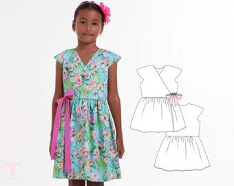 Girls Dress pattern pdf, Childrens Sewing Pattern, Dress Sewing Pattern, Wrap Dress Pattern, Sewing Pattern for Kids, TESSA DRESS