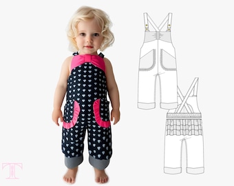 Romper sewing pattern pdf for baby toddler infant girls, overalls sunsuit | CHELSEA
