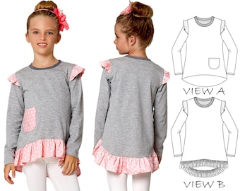 Girls Sweatshirt Pattern, Girls Top Pattern pdf, Stretch Pattern, Girls Sewing Pattern, Girls Clothing Pattern, Girls Sweater Pattern URSULA