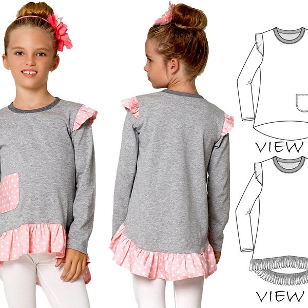 Girls Sweatshirt Pattern, Girls Top Pattern pdf, Stretch Pattern, Girls Sewing Pattern, Girls Clothing Pattern, Girls Sweater Pattern URSULA