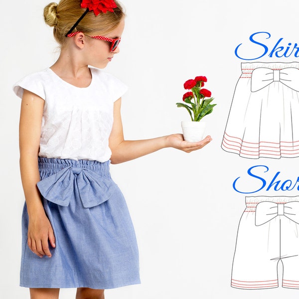 EASY Girls Skirt Pattern, Skirt Sewing Pattern, High Waist Skirt Pattern, High Waist Shorts pattern, Childrens Sewing Patterns pdf, PAISLEY