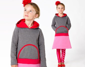 Girls dress pattern, Sweater dress pattern, Girls long sleeve dress pattern, Hoodie pattern, Winter dress pattern PDF, SALLY