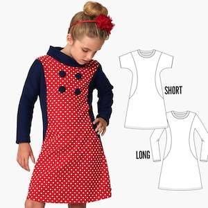 Patron de robe pour filles PDF, patron de couture pour enfants pdf, patron de robe t-shirt, patron de robe en jersey extensible, patron de tunique, AMY