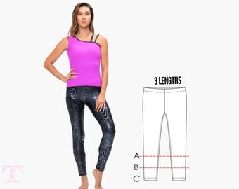 Patrón de costura de leggings para mujer (PDF), mallas deportivas para gimnasio, baile, entrenamiento, tallas 44-L