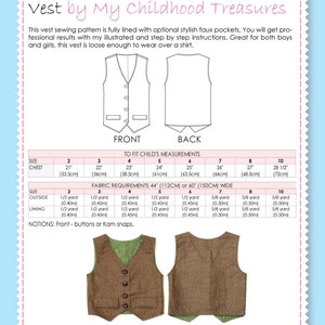 Vest Pattern, Boys VEST pattern, Toddler Vest Pattern, Girls Vest Pattern, Vest Sewing Pattern, Waistcoat Pattern, Simple Vest Pattern, PDF image 5