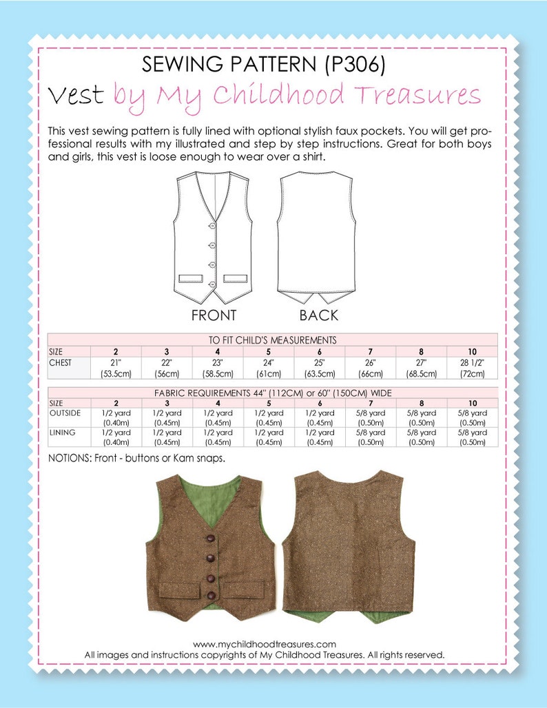 Vest Pattern, Boys VEST pattern, Toddler Vest Pattern, Girls Vest Pattern, Vest Sewing Pattern, Waistcoat Pattern, Simple Vest Pattern, PDF image 5