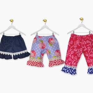 Baby Girl Pants Pattern, Ruffle Shorts & Capris PDF Sewing Pattern, Multi-Size 0-24 Months, Toddler, Infant, Easy Sew image 5