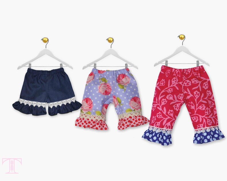 Baby Girl Pants Pattern, Ruffle Shorts & Capris PDF Sewing Pattern, Multi-Size 0-24 Months, Toddler, Infant, Easy Sew image 5
