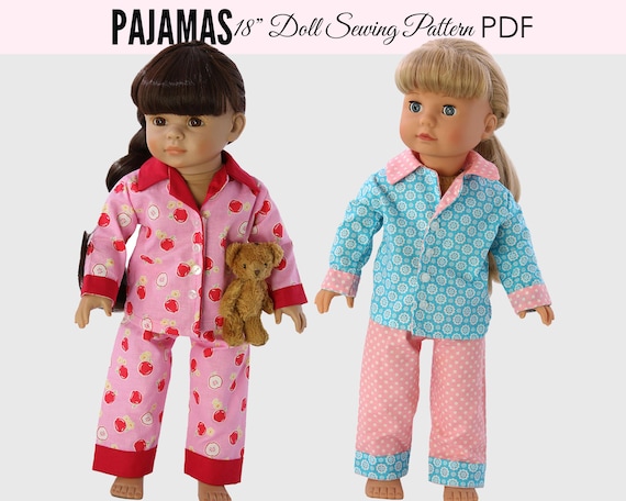 18 inch doll clothes patterns, Doll Pajama Pattern, Doll Patterns, Doll clothes patterns, 18 inch doll pattern, DOLL PAJAMAS