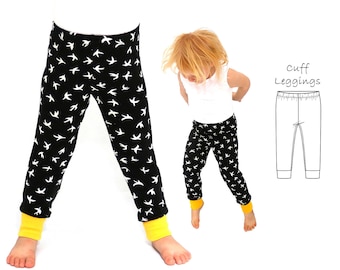 Modello leggings, modello di cucito leggings, modello di cucito pantaloni, modello di leggings per bambini, modello di cucito PDF, LEGGINGS CON POLSINO