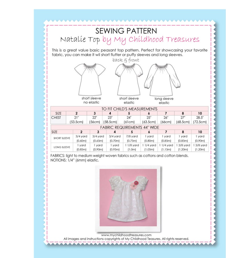 VERY EASY Girls top pattern pdf, girls sewing pattern pdf, peasant top pattern, NATALIE girls image 7