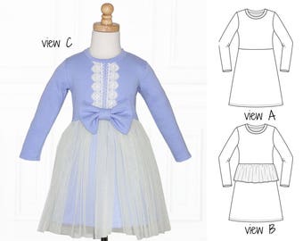 Girls Dress patterns PDF, Stretch dress patterns, knit dress pattern, sewing pattern pdf, Winter dress pattern, tutu dress pattern, WILLOW