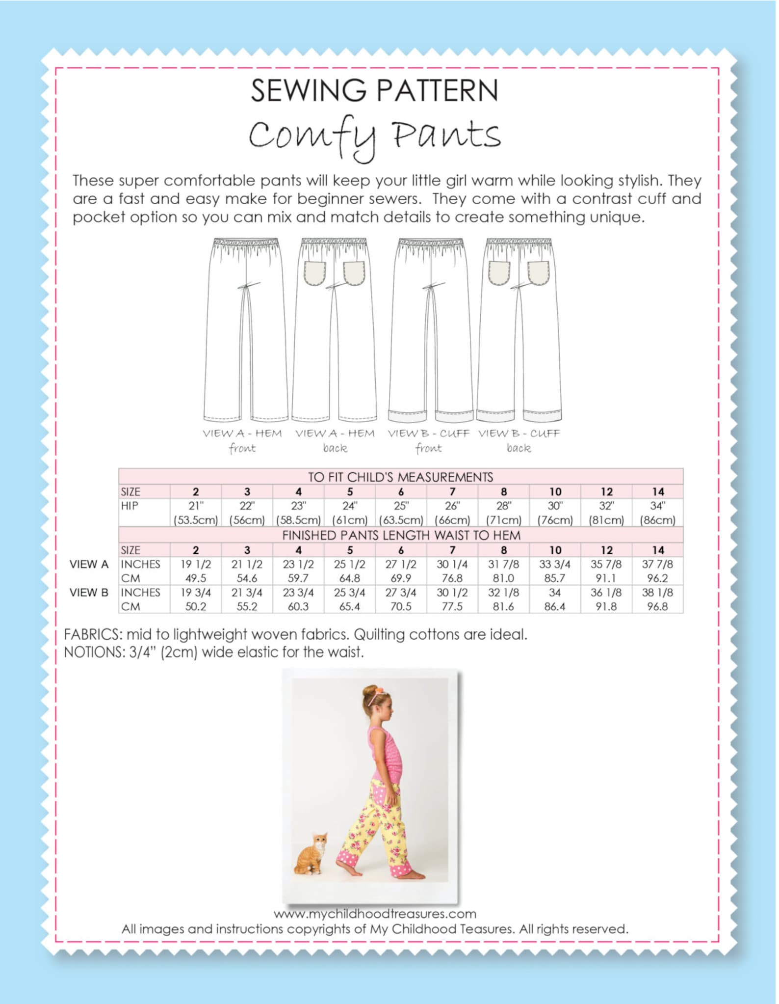 Pants Pattern Pdf Girls Pants Pattern Pants Sewing Pattern Etsy