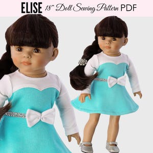 Doll Dress Patterns, 18 inch Doll Clothes Patterns, Doll Patterns, Doll Clothes Patterns, Sewing Doll Clothes, DOLL ELISE
