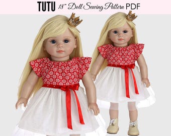 Doll Dress Pattern PDF, 18 inch doll clothes sewing pattern pdf, doll clothing pattern, doll clothes to sew, DOLL TUTU Dress