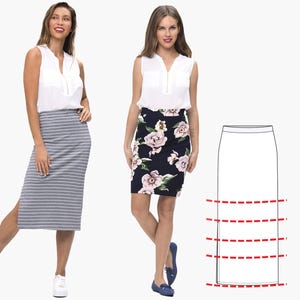 Skirt Pattern, Womens Skirt Pattern, Ladies Skirt Pattern, Skirt Sewing Pattern, Straight Skirt Pattern, Stretch Skirt Pattern, WS04-L