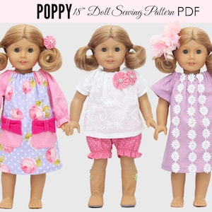 Doll Dress Patterns, Girl Doll Clothes Pattern, 18 inch Doll Clothes Sewing Pattern pdf, Doll Clothing Pattern, DOLL POPPY