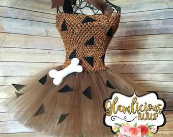 Cave woman tutu dress with bone hair clip  | tutu dress | Halloween costume| Newborn- child size 8/10 listing