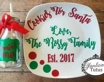 Custom Santa cookies Plate and Milk cup