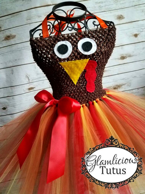 RNTOP Girls Thanksgiving Turkey Puffy Dress Princess Mesh Tutu Tulle Dress Turkey Dresses (Orange, 2-3 Years