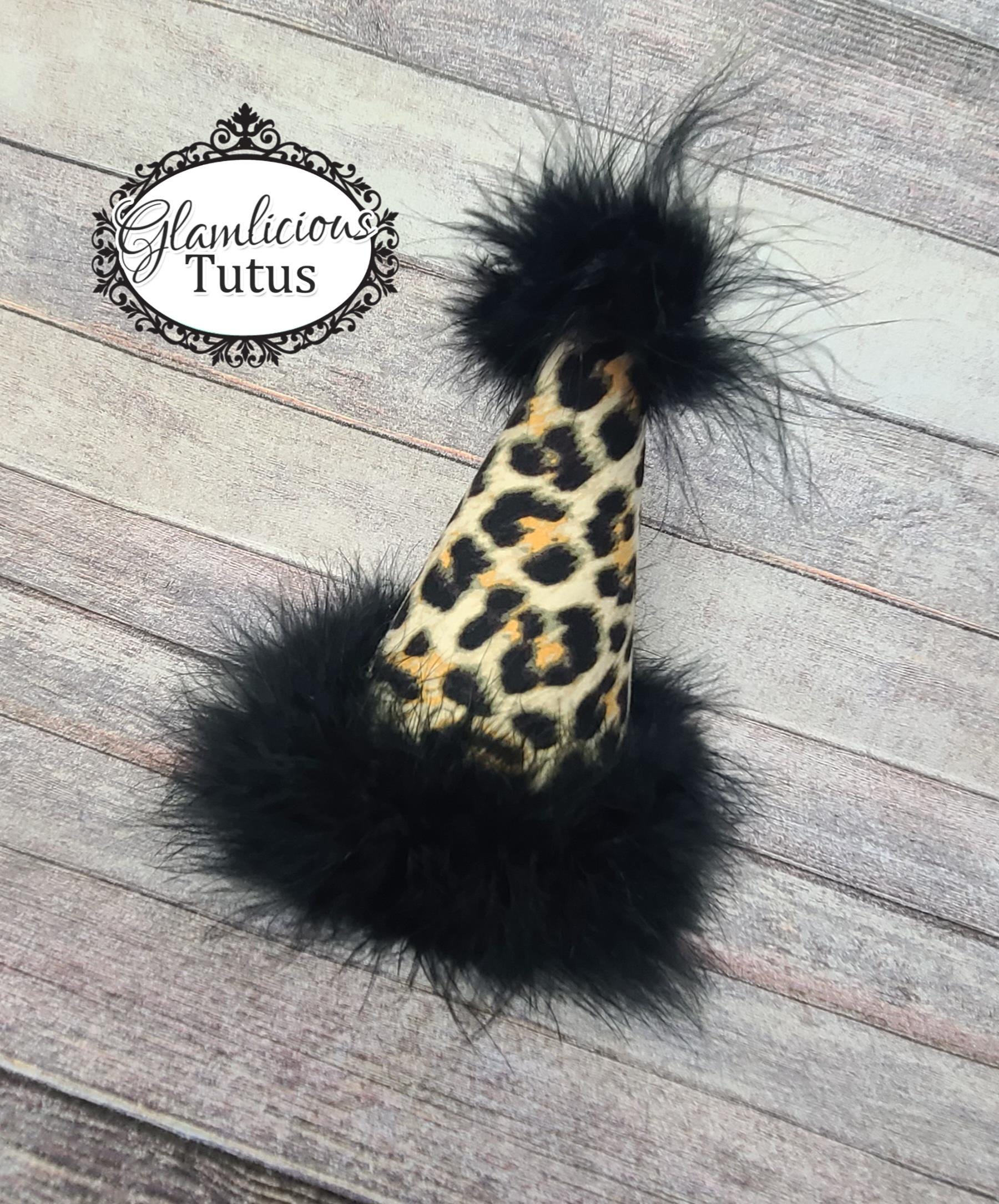 Cheetah feather hat Puff Feather Head Piece Leopard – Suzannah London main image 3