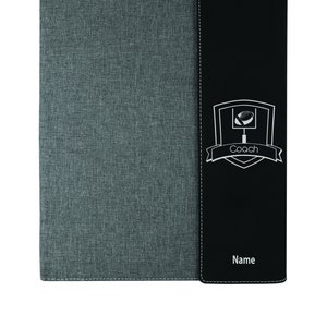 May include: A gray and black binder with a football and the word "Coach" on the front. The binder has a place for a name on the front.