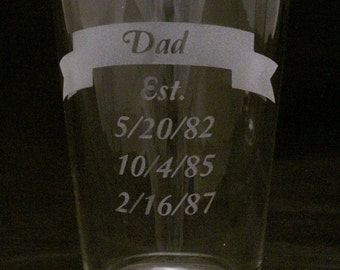 Dad Est Beer Glass Dad gifts, valentines gift, Fathers day gifts, fathers valentines gift, grandpa christmas gift, granddad christmas gift