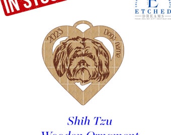 Shih Tzu, wood ornament, with year, Shih Tzu Gift, Dog heart Ornament, Mothers Day Gift, Custom Dog Ornament, Personalized Ornament