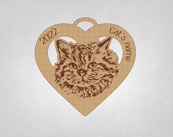 La Perm Cat, wood ornament, with year, La Perm Cat Gift, Cat heart Ornament, Mothers Day Gift, Custom Cat Ornament, Monogrammed gift