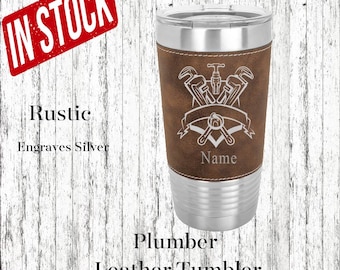 Plumber Personalized Leather Insulated Tumbler, Plumber Graduation Gift, Plumber Birthday Gift, Plumber Leather Tumbler, Plumber Gift