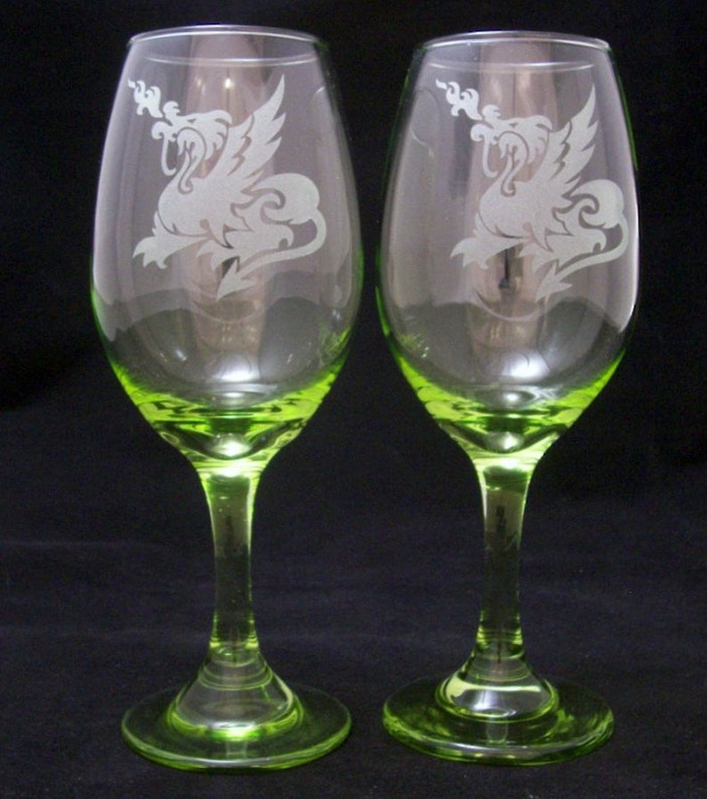 Dragon Etched Colored Wine Glasses Christmas gifts birthday Etsy