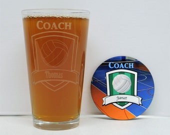 Volleyball, Volleyball Coach/Assistant Coach or Player Glass and Coaster Gift Set, Volleyball Coach/Assistant Coach or Player Glass