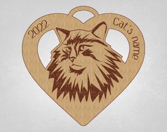 Norwegian Forest Cat, wood ornament, with year, Norwegian forest Cat Gift, Cat heart Ornament, Mothers Day Gift, Custom Cat Ornament