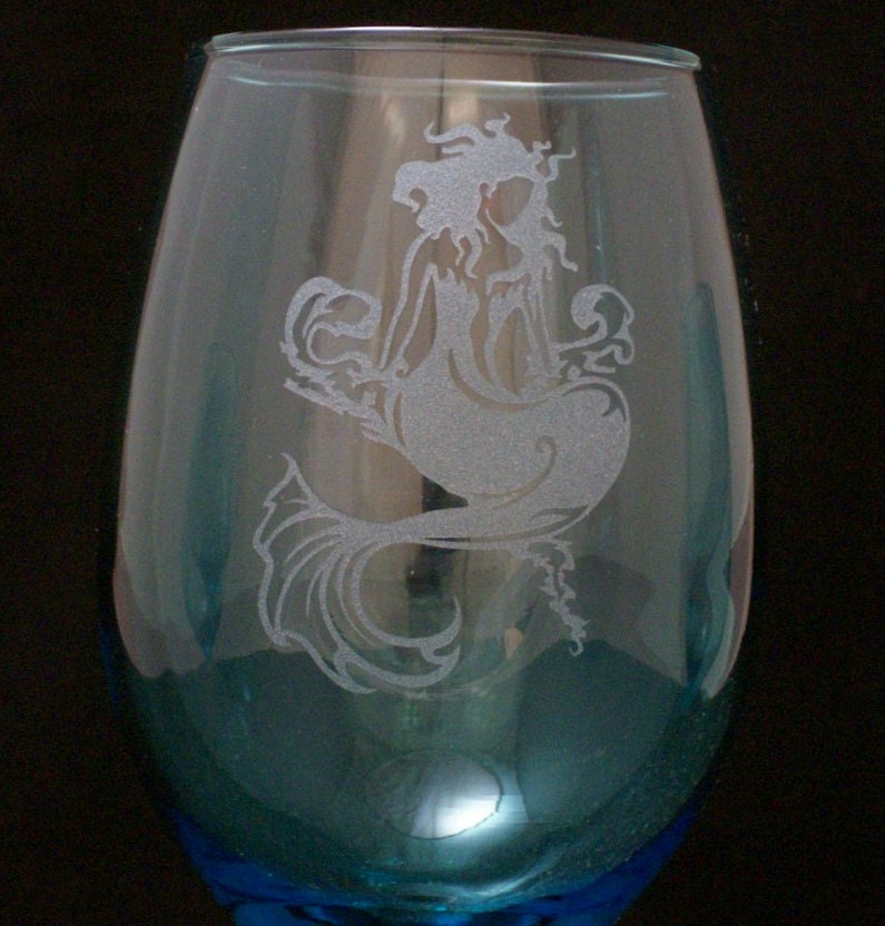 Mermaid Etched Color Wine Glasses valentines day gifts Etsy