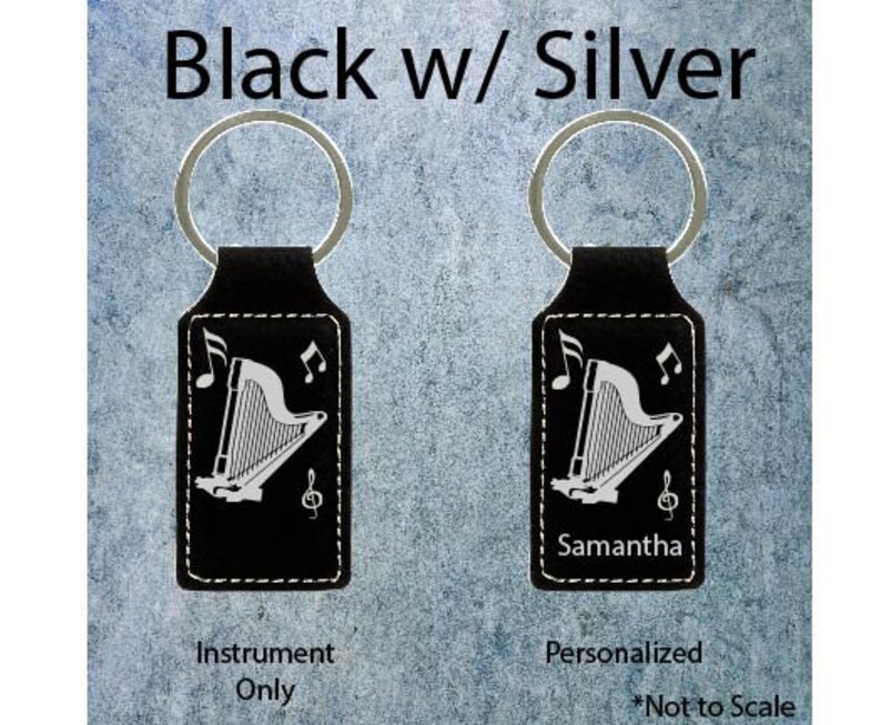 Harp Player Keychain, Harp Player Gifts, Harp Player Christmas Gift, Harp Player Keychain, 16 colors available Harp Keychain, Harp gift Harp Black with Silver